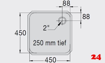 B.PRO E 4,5x4,5x2,5 ohne berlauf Einschweibecken Hardline fr Einbau in Edelstahlarbeitsplatten bertief: 250mm [201292]