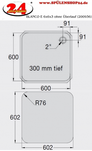 B.PRO E 6x6x3 ohne berlauf Einschweibecken Hardline fr Einbau in Edelstahlarbeitsplatten bertief: 300mm [200936]