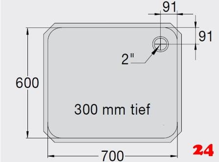 B.PRO E 7x6x3 ohne berlauf Einschweibecken Hardline fr Einbau in Edelstahlarbeitsplatten Auslauf rechts bertief: 300mm [200937]