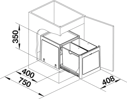 BLANCO Botton Pro 45/2 Automatic Abfallsystem zum Einbau hinter Drehtren mit Trmitnehmer ab 45cm Unterschrank