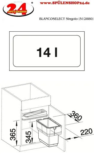 BLANCO Abfalltrennsystem Singolo Abfallsammler zum Einbau an Drehtren mit Abdeckung ab 45cm Unterschrank