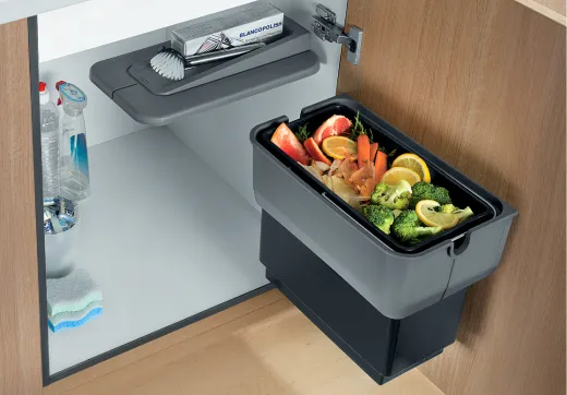 BLANCO Abfalltrennsystem Singolo Abfallsammler zum Einbau an Drehtren mit Abdeckung ab 45cm Unterschrank