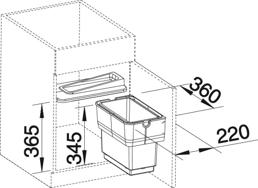 BLANCO Abfalltrennsystem Singolo Abfallsammler zum Einbau an Drehtren mit Abdeckung ab 45cm Unterschrank