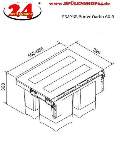 FRANKE Sorter Garbo 60-3 Einbau-Abfallsammler / Mlltrennsystem in 3-fach Trennung Frontauszug