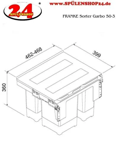 FRANKE Sorter Garbo 50-3 Einbau-Abfallsammler / Mlltrennsystem in 3-fach Trennung Frontauszug