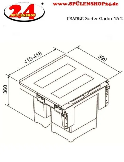 FRANKE Sorter Garbo 45-2 Einbau-Abfallsammler / Mlltrennsystem in 2-fach Trennung Frontauszug