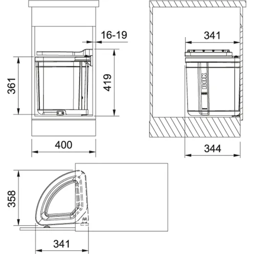 FRANKE Sorter Pivot Einbau-Abfallsammler / Mlltrennsystem in 1-/2-fach Trennung hinter Drehtr
