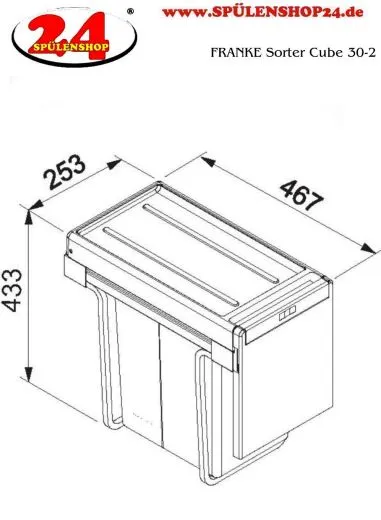 FRANKE Sorter Cube 30-2 Einbau-Abfallsammler / Mlltrennsystem in 2-fach Trennung hinter Drehtr