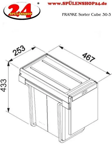 FRANKE Sorter Cube 30-3 Einbau-Abfallsammler / Mlltrennsystem in 3-fach Trennung hinter Drehtr