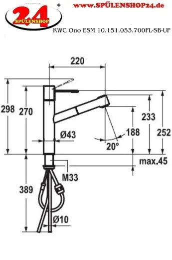 KWC Kchenarmatur Ono 10.151.053.700FL Einhebelmischer Edelstahl massiv mit Zugauslauf und Brausefunktion Unterfenstermontage (123114)