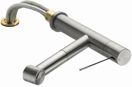 KWC Kchenarmatur Ono 10.151.053.700FL Einhebelmischer Edelstahl massiv mit Zugauslauf und Brausefunktion Unterfenstermontage (123114)