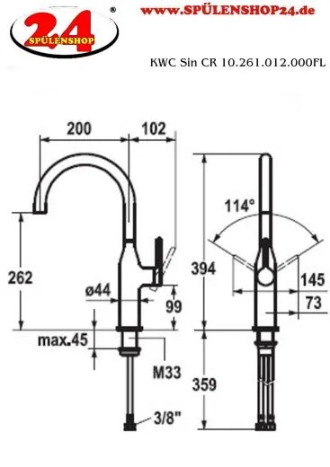 KWC Kchenarmatur Sin 10.261.012.000FL Einhebelmischer Chrom mit Festauslauf (122286)