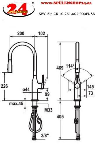 KWC Kchenarmatur Sin 10.261.002.000FL Einhebelmischer Chrom mit Zugauslauf und Brausefunktion (122282)