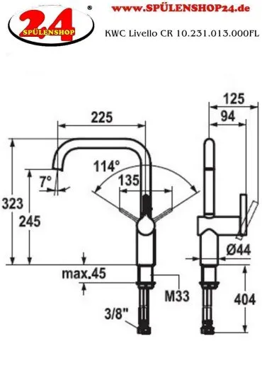 KWC Kchenarmatur Livello 10.231.013.000FL Einhebelmischer Chrom mit Festauslauf (122297)