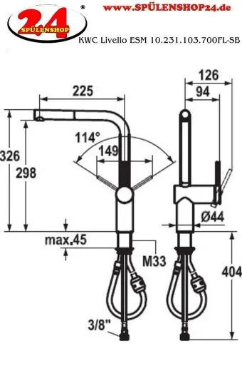 KWC Kchenarmatur Livello 10.231.103.700FL Einhebelmischer Edelstahl massiv mit Zugauslauf (122296)