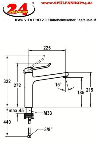 KWC Vita Pro 2.0 10.521.023.000FL Einhebelmischer Chrom mit Festauslauf geeignet Medizinischer Bereich (125245)