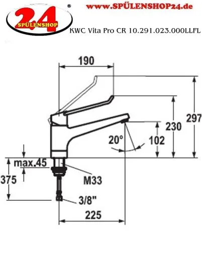 ✅ KWC Vita Pro 10.291.023.000LLFL Einhebelmischer Chrom mit Festauslauf geeignet Medizinischer Bereich