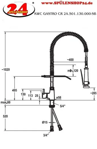 KWC Gastro CR 24.501.130.000-SB Einhebelmischer Gastroarmatur mit Pendelbrause fr die Profikche (121273)