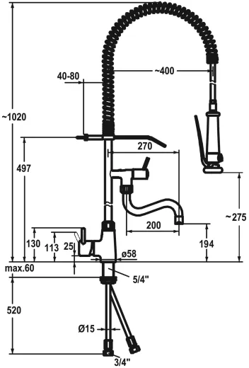 KWC Gastro CR 24.501.144.000-A200-SB Gastroarmatur mit Pendelbrause fr die Profikche (121275)