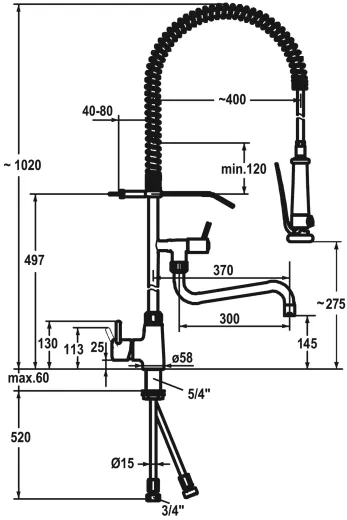 KWC Gastro CR 24.501.146.000-A300-SB Gastroarmatur mit Pendelbrause fr die Profikche (121276)