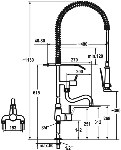 KWC Gastro CR 24.503.114.000-A200-SB Einhebelmischer Gewerbe mit Pendelbrause fr die Profikche (121294)