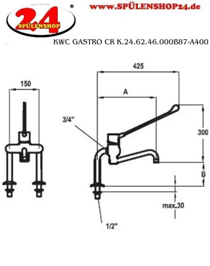 KWC Gastro CR K.24.62.46.000B87-A400 Einhebelmischer Gastroarmatur Hebel lang fr die Profikche (117409)