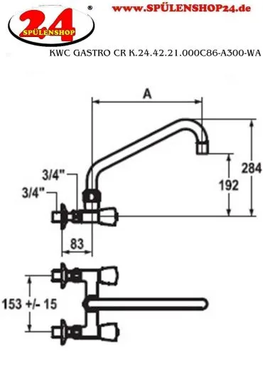 KWC Gastro CR K.24.42.21.000C86-A300-WA Zweigriffmischer Gewerbe Wandarmatur fr die Profikche (118403)