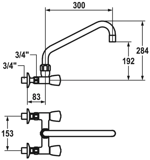 KWC Gastro CR K.24.42.21.000C86-A300-WA Zweigriffmischer Gewerbe Wandarmatur fr die Profikche (118403)