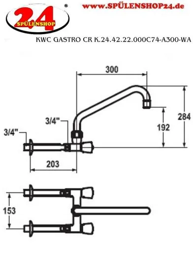 KWC Gastro CR K.24.42.22.000C74-A300-WA Zweigriffmischer Gewerbe Wandarmatur fr die Profikche (118404)