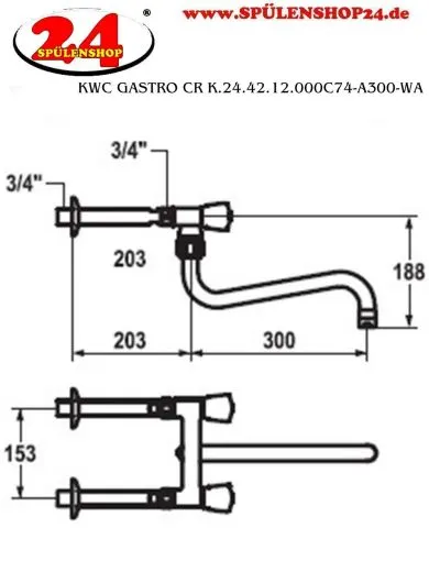 KWC Gastro CR K.24.42.13.000C86-A300-WA Zweigriffmischer Gewerbe Wandarmatur fr die Profikche (124036)