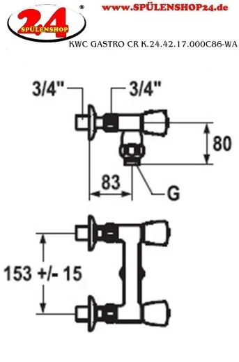 KWC Gastro CR K.24.42.17.000C86-WA Zweigriffmischer Gewerbe Wandarmatur fr die Profikche (118397)