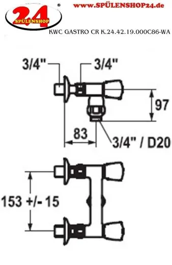 KWC Gastro CR K.24.42.19.000C86-WA Zweigriffmischer Gewerbe Wandarmatur fr die Profikche (118401)