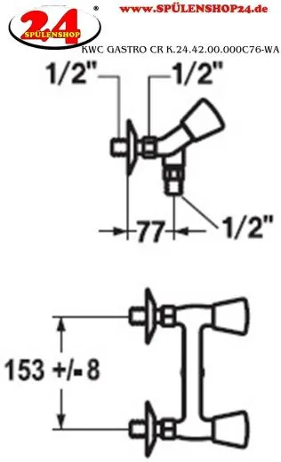 KWC Gastro CR K.24.42.00.000C76-WA Zweigriffmischer Gewerbe Wandarmatur fr die Profikche (122289)