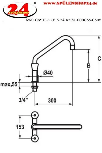 KWC Gastro CR K.24.42.E1.000C35-C305 Zweigriffmischer Gewerbe Gastroarmatur fr die Profikche (105823)