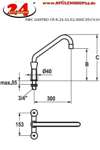 KWC Gastro CR K.24.42.E2.000C35-C410 Zweigriffmischer Gewerbe Gastroarmatur fr die Profikche (105824)