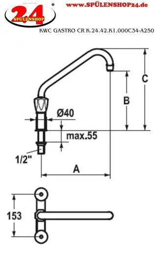 KWC Gastro CR K.24.42.K1.000C34-A250 Zweigriffmischer Gewerbe Gastroarmatur fr die Profikche (105829)
