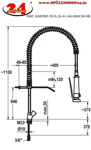 KWC Gastro CR K.24.41.60.000C06-SB Zweigriffmischer Gewerbe mit Pendelbrause fr die Profikche (100962)