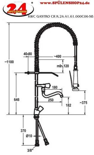 KWC Gastro CR K.24.41.61.000C06-SB Zweigriffmischer Gewerbe mit Pendelbrause fr die Profikche (105093)