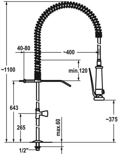 KWC Gastro CR K.24.40.60.000C34-SB Eingriff Standventil Gewerbe mit Pendelbrause fr die Profikche (100960)
