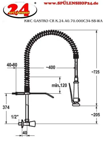 KWC Gastro CR K.24.40.70.000C34-SB-WA Eingriff Wandventil mit Pendelbrause fr die Profikche (100961)