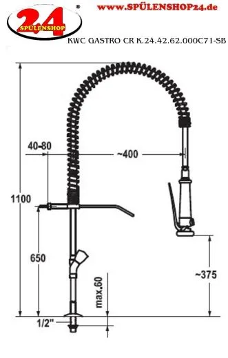 KWC Gastro CR K.24.42.62.000C71-SB Zweigriffmischer Gewerbe mit Pendelbrause fr die Profikche (100964)