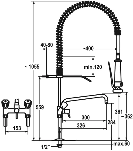 KWC Gastro CR K.24.42.64.000C71-SB Zweigriffmischer Gewerbe mit Pendelbrause fr die Profikche (100966)