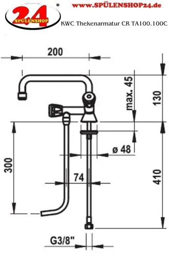 KWC Kuri Thekenarmatur CR TA100.100C Standventil Gastro- / Gewerbearmatur fr die Profikche (100.100C)