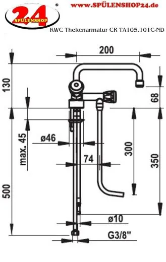 KWC Kuri Thekenarmatur CR TA105.101C Gastroarmatur / Gewerbearmatur fr die Profikche Niederdruck (105.101C)