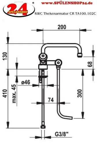 KWC Kuri Thekenarmatur CR TA100.102C Gastroarmatur / Gewerbearmatur fr die Profikche (100.102C)