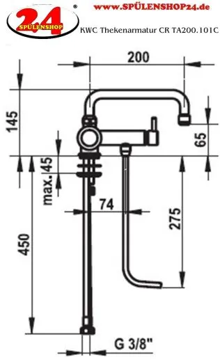 KWC Kuri Thekenarmatur CR TA200.101C Gastroarmatur / Gewerbearmatur fr die Profikche (200.101C)