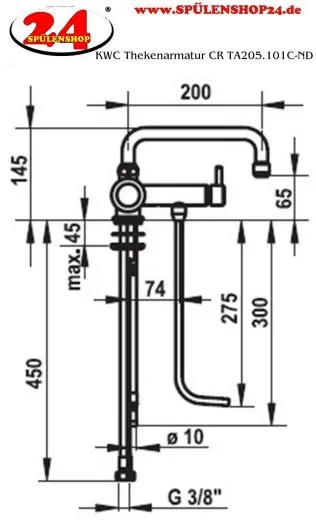 KWC Kuri Thekenarmatur CR TA205.101C Gastro- / Gewerbearmatur fr die Profikche Niederdruck (205.101C)