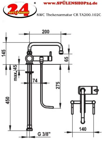 KWC Kuri Thekenarmatur CR TA200.102C Gastroarmatur / Gewerbearmatur fr die Profikche (200.102C)