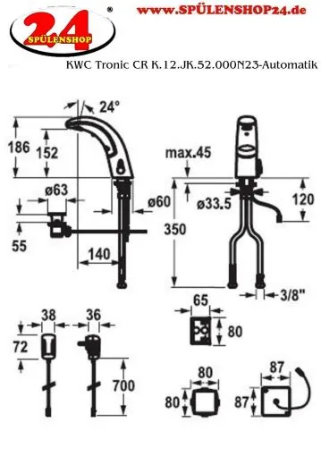 KWC IQUA Tronic K.12.JK.52.000N23 Automatik Armatur Chrom Infrarotsensorik berhrungslos Waschtisch (K.12.JK.52.000N23)