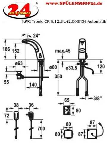 KWC IQUA Tronic K.12.JK.42.000N34 Automatik Armatur Chrom Infrarotsensorik berhrungslos Waschtisch (K.12.JK.42.000N34)